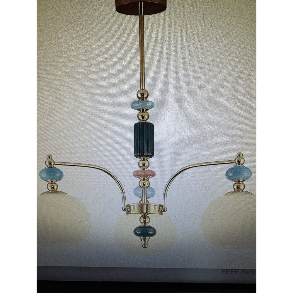 Modern Chandelier Milk White Glass 3 Light Pendant 25.59 In